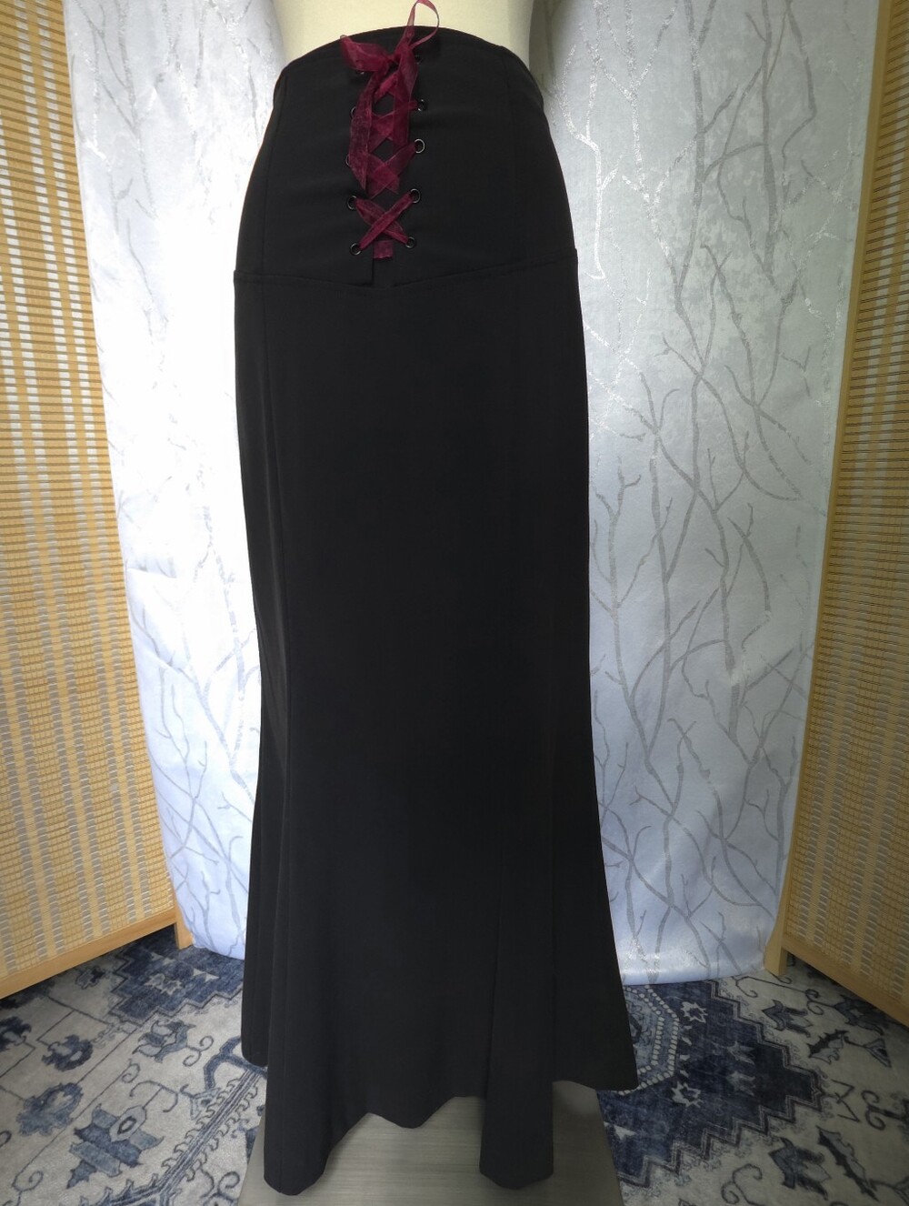 Vintage 1990s Y2k Black Laceup Mermaid Skirt Whimsigoth Office Minimalist Size 8